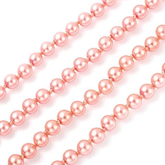 Simulated Peach Pearl Multi Row Adjustable Necklace 22-24 Inches New - Picture 4 of 5